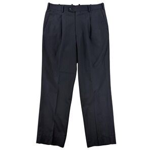 Luca‎ Rossi Suit Pants Mens 38 Black Pinstripe Wool Blend Formal Dress 36x31
